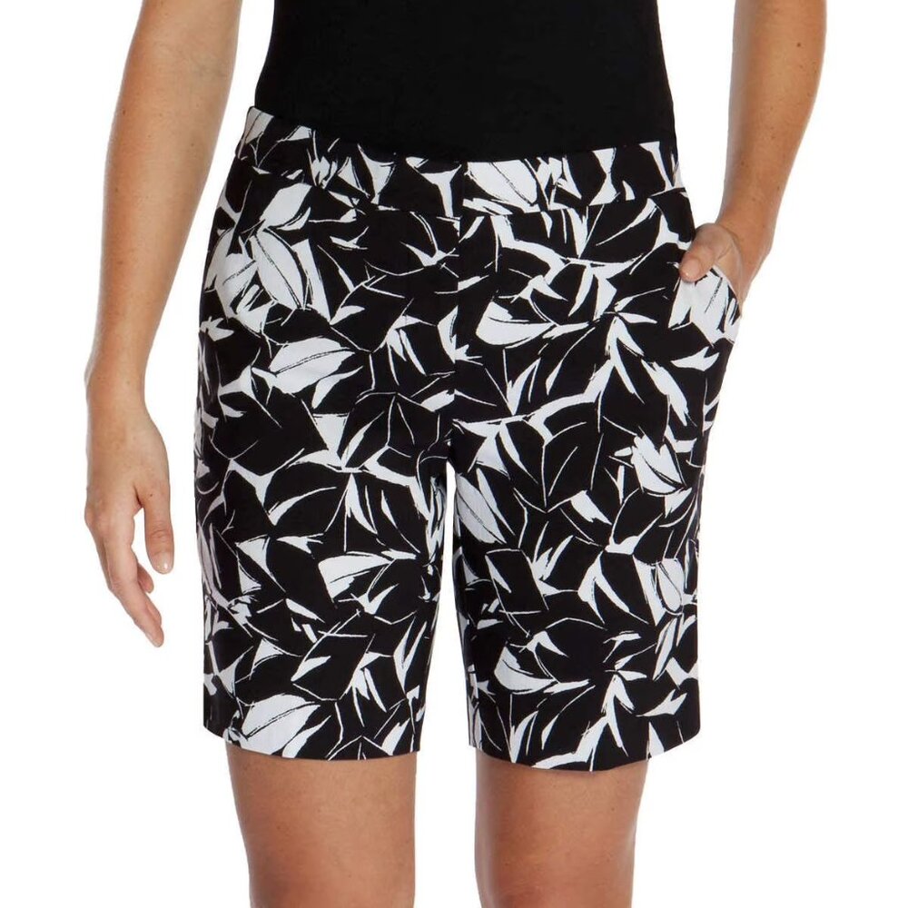 Mario Serrani Black White Tropical Print Bermuda Shorts Size 10 Resort Vacation